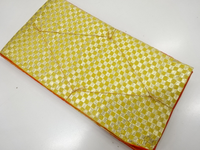 JAPANESE KIMONO / ANTIQUE HANHABA OBI / WOVEN CHECKERED